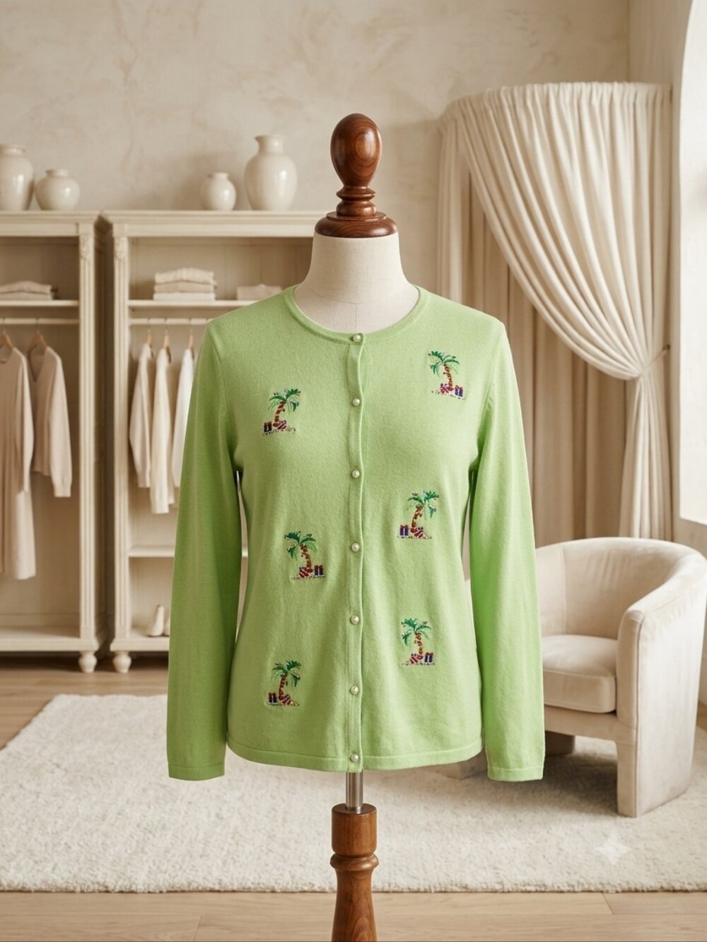 Croft & Barrow Green Palm Tree Christmas Cardigan Sweater Size